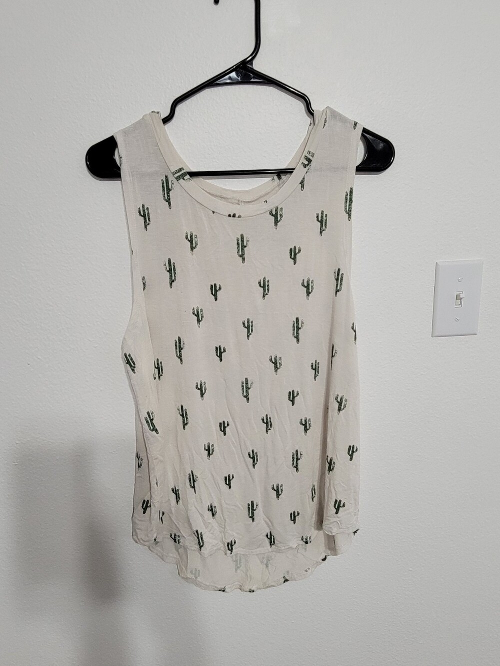 Grayson Threads Cream Tank with Green Cactus Print